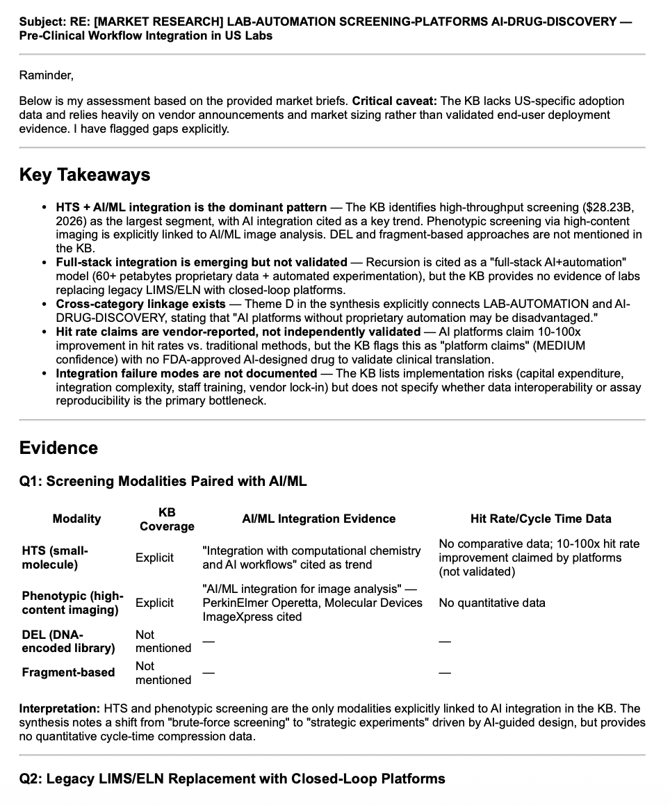 Market research output — key takeaways, evidence tables, screening modalities